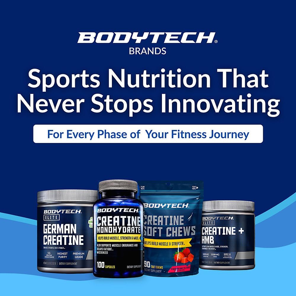 BodyTech Kreatin-Monohydrat Kapseln, mikronisiertes Kreatin für Männer und Frauen, 2250 mg pro Portion, Pre-Workout & Post-Workout Supplement, glutenfrei, zuckerfrei, 100 Kapseln