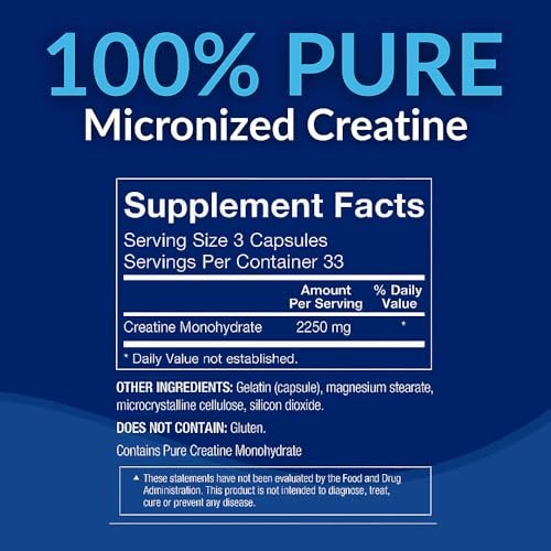 BodyTech Kreatin-Monohydrat Kapseln, mikronisiertes Kreatin für Männer und Frauen, 2250 mg pro Portion, Pre-Workout & Post-Workout Supplement, glutenfrei, zuckerfrei, 100 Kapseln