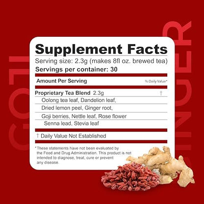 Dr. Zisman ZT Slimming – Goji-Ingwer Kräuterteemischung – Erfrischender Tee mit Goji-Beeren und Ingwerwurzel – 30-Tage-Wohlbefinden (30 Portionen)