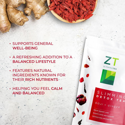 Dr. Zisman ZT Slimming – Goji-Ingwer Kräuterteemischung – Erfrischender Tee mit Goji-Beeren und Ingwerwurzel – 30-Tage-Wohlbefinden (30 Portionen)