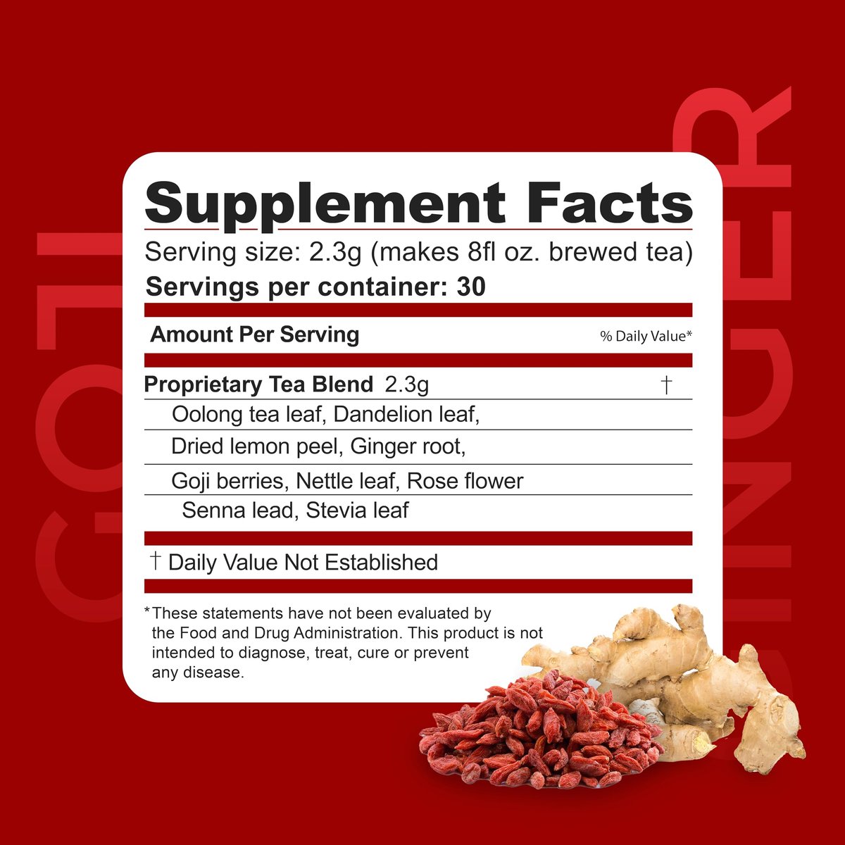 Dr. Zisman ZT Slimming – Goji-Ingwer Kräuterteemischung – Erfrischender Tee mit Goji-Beeren und Ingwerwurzel – 30-Tage-Wohlbefinden (30 Portionen)