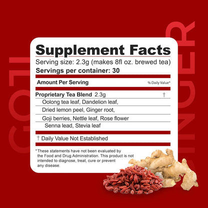 Dr. Zisman ZT Slimming – Goji-Ingwer Kräuterteemischung – Erfrischender Tee mit Goji-Beeren und Ingwerwurzel – 30-Tage-Wohlbefinden (30 Portionen)