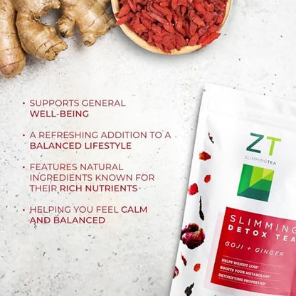 Dr. Zisman ZT Slimming – Goji-Ingwer Kräuterteemischung – Erfrischender Tee mit Goji-Beeren und Ingwerwurzel – 30-Tage-Wohlbefinden (30 Portionen)