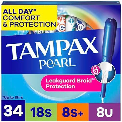 Tampax Pearl Tampons Trio Pack, Super/Super Plus/Ultra Saugstärke mit BPA-freiem Kunststoffapplikator und LeakGuard-Braid, unparfümiert, 34 Stück