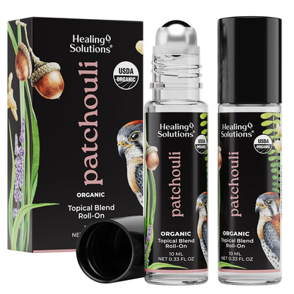 Healing Solutions (2er-Pack) USDA-zertifiziertes Bio-Patschuli-Öl Roll-On Set, Patschuli Körper- & Haut-Roller Parfüm für Erwachsene