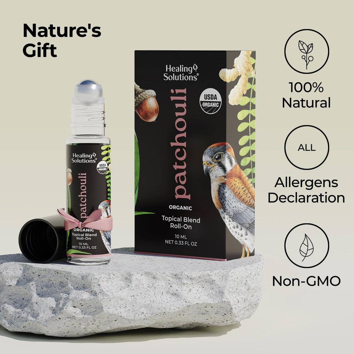 Healing Solutions (2er-Pack) USDA-zertifiziertes Bio-Patschuli-Öl Roll-On Set, Patschuli Körper- & Haut-Roller Parfüm für Erwachsene