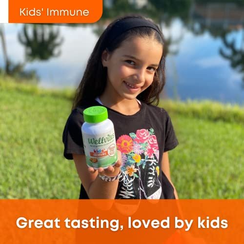 Wellvites Zuckerfreie Immun-Gummis für Kinder – Vegan, Non-GMO – Vitamin-C-Gummis zur Unterstützung des Immunsystems, ohne künstliche Süßstoffe, glutenfrei, gelatinefrei, 60 Stück (30-Tage-Vorrat)