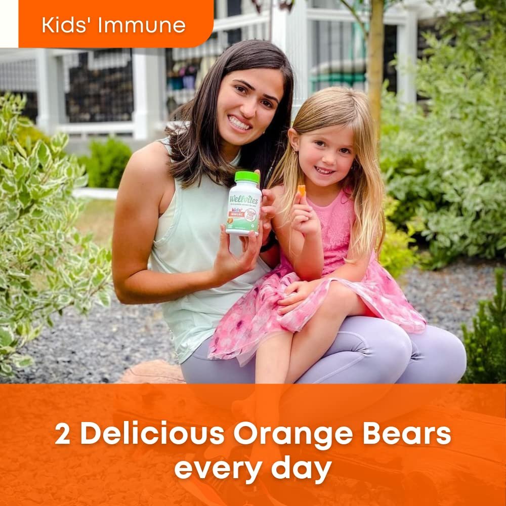 Wellvites Zuckerfreie Immun-Gummis für Kinder – Vegan, Non-GMO – Vitamin-C-Gummis zur Unterstützung des Immunsystems, ohne künstliche Süßstoffe, glutenfrei, gelatinefrei, 60 Stück (30-Tage-Vorrat)