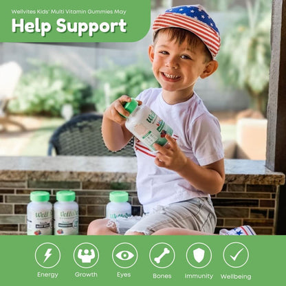 Wellvites Kinder Multivitamin Gummibärchen - Zuckerfrei, Vegan, Ohne Gentechnik, Vitamin A, D, B6, B12 und C - Keine künstlichen Süßstoffe, Glutenfrei, Gelatinefrei - 60 Stück (30-Tage-Vorrat)