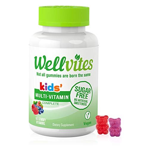 Wellvites Kinder Multivitamin Gummibärchen - Zuckerfrei, Vegan, Ohne Gentechnik, Vitamin A, D, B6, B12 und C - Keine künstlichen Süßstoffe, Glutenfrei, Gelatinefrei - 60 Stück (30-Tage-Vorrat)