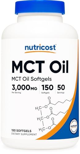 Nutricost MCT Öl Softgels 1000mg, 150 Kapseln (3.000mg pro Portion) - Ideal für Keto, Ketose und ketogene Ernährung