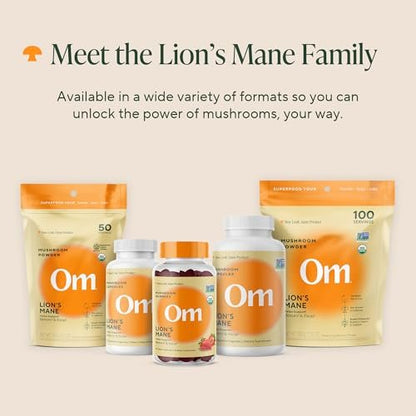 Om Lion’s Mane Pilzkapseln - Bio Pilz Nahrungsergänzungsmittel und Nootropikum - Gedächtnis- und Konzentrationshilfe, 90 Kapseln (30 Portionen)