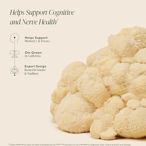 Om Lion’s Mane Pilzkapseln - Bio Pilz Nahrungsergänzungsmittel und Nootropikum - Gedächtnis- und Konzentrationshilfe, 90 Kapseln (30 Portionen)