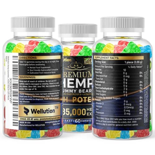 WELLUTION Zuckerüberzogene Hanf-Gummibärchen – Hochpotent 2.985.000 MCG – Natürliche Fruchtgummis für Entspannung und Ruhe – Schnell wirkend – 60 Stück