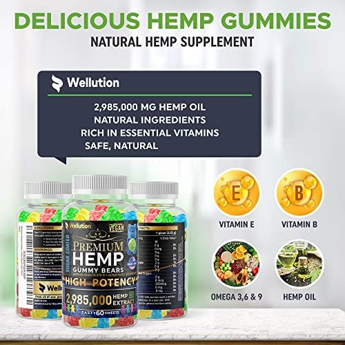 WELLUTION Zuckerüberzogene Hanf-Gummibärchen – Hochpotent 2.985.000 MCG – Natürliche Fruchtgummis für Entspannung und Ruhe – Schnell wirkend – 60 Stück