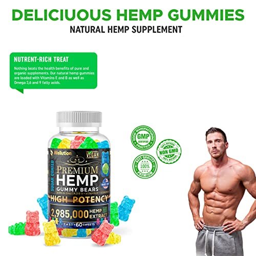 WELLUTION Zuckerüberzogene Hanf-Gummibärchen – Hochpotent 2.985.000 MCG – Natürliche Fruchtgummis für Entspannung und Ruhe – Schnell wirkend – 60 Stück