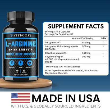 L-Arginin Kapseln mit L-Citrullin 1500 mg – Stickoxid-Booster für Ausdauer, Muskeln, Energie & Gefäßgesundheit – L-Arginin und essentielle Aminosäuren – Extra Stärke – 30 Tage Vorrat – 90 Kapseln