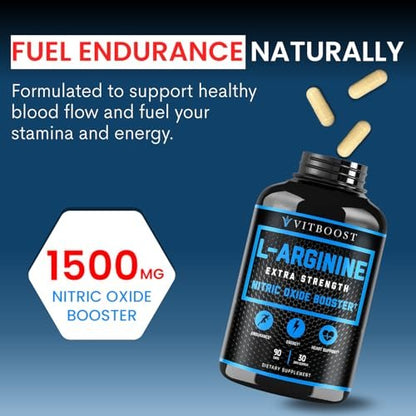L-Arginin Kapseln mit L-Citrullin 1500 mg – Stickoxid-Booster für Ausdauer, Muskeln, Energie & Gefäßgesundheit – L-Arginin und essentielle Aminosäuren – Extra Stärke – 30 Tage Vorrat – 90 Kapseln