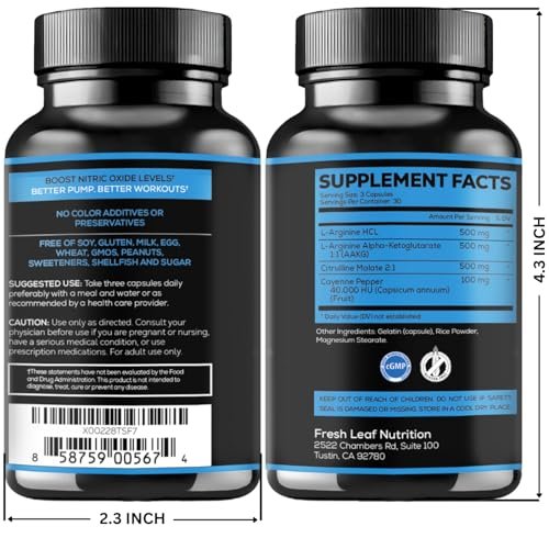 L-Arginin Kapseln mit L-Citrullin 1500 mg – Stickoxid-Booster für Ausdauer, Muskeln, Energie & Gefäßgesundheit – L-Arginin und essentielle Aminosäuren – Extra Stärke – 30 Tage Vorrat – 90 Kapseln