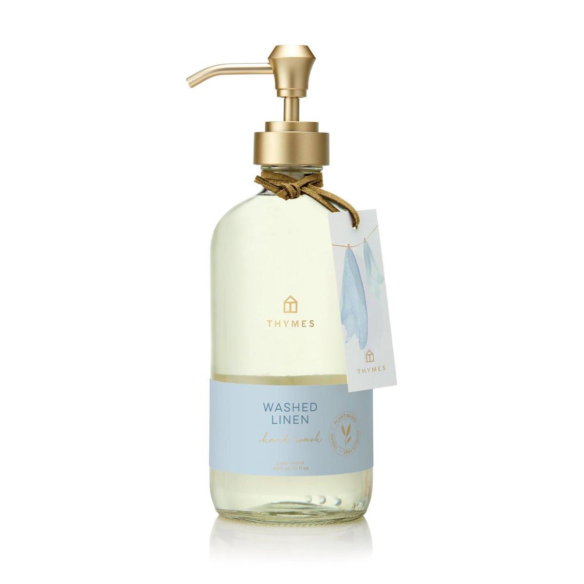 Thymes Hand Wash Washed Linen – 15 Fl Oz – Feuchtigkeitsspendende Handseife mit frischem Duft