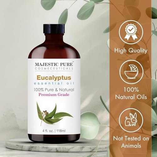 Majestic Pure Eukalyptus ätherisches Öl mit Glas-Dropper – 100% rein und natürlich – 2x 118 ml für Diffuser, Aromatherapie, Seifen- und Kerzenherstellung