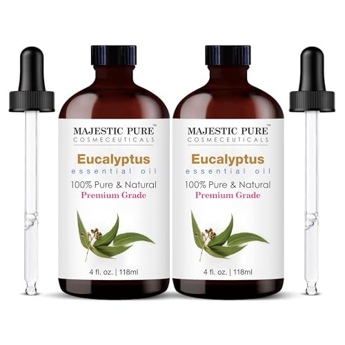 Majestic Pure Eukalyptus ätherisches Öl mit Glas-Dropper – 100% rein und natürlich – 2x 118 ml für Diffuser, Aromatherapie, Seifen- und Kerzenherstellung