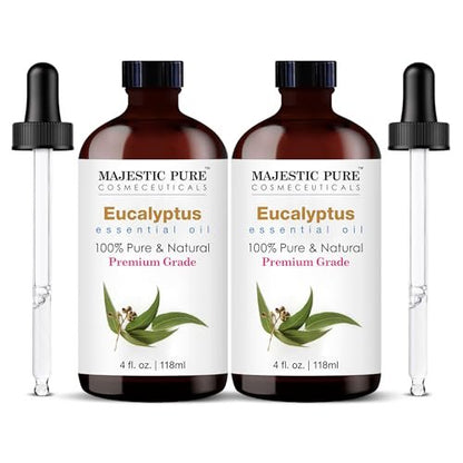 Majestic Pure Eukalyptus ätherisches Öl mit Glas-Dropper – 100% rein und natürlich – 2x 118 ml für Diffuser, Aromatherapie, Seifen- und Kerzenherstellung