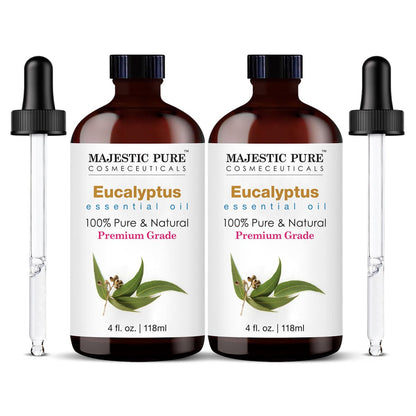 Majestic Pure Eukalyptus ätherisches Öl mit Glas-Dropper – 100% rein und natürlich – 2x 118 ml für Diffuser, Aromatherapie, Seifen- und Kerzenherstellung