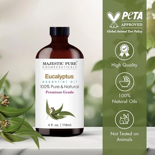 Majestic Pure Eukalyptus ätherisches Öl mit Glas-Dropper – 100% rein und natürlich – 2x 118 ml für Diffuser, Aromatherapie, Seifen- und Kerzenherstellung