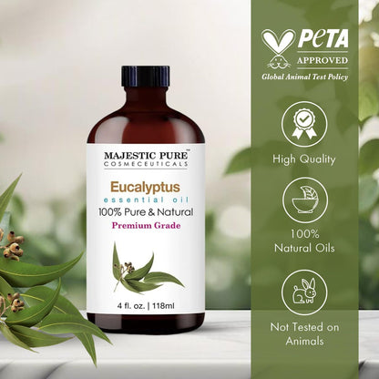 Majestic Pure Eukalyptus ätherisches Öl mit Glas-Dropper – 100% rein und natürlich – 2x 118 ml für Diffuser, Aromatherapie, Seifen- und Kerzenherstellung