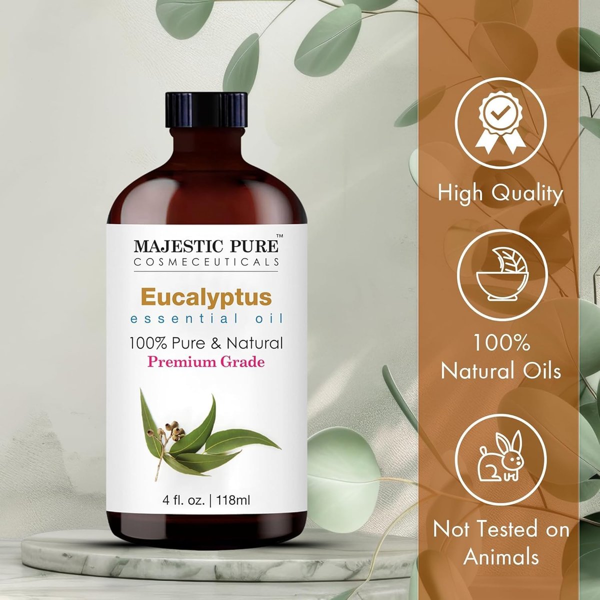 Majestic Pure Eukalyptus ätherisches Öl mit Glas-Dropper – 100% rein und natürlich – 2x 118 ml für Diffuser, Aromatherapie, Seifen- und Kerzenherstellung