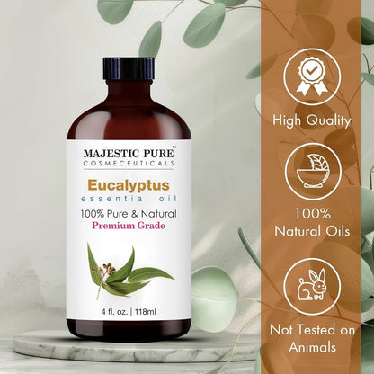 Majestic Pure Eukalyptus ätherisches Öl mit Glas-Dropper – 100% rein und natürlich – 2x 118 ml für Diffuser, Aromatherapie, Seifen- und Kerzenherstellung