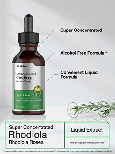 Horbäach Rhodiola Rosea Tinktur | 60 ml | Alkoholfreier Extrakt | Hochkonzentrierter Wurzel-Liquid | Vegan, Nicht-GVO, Glutenfrei