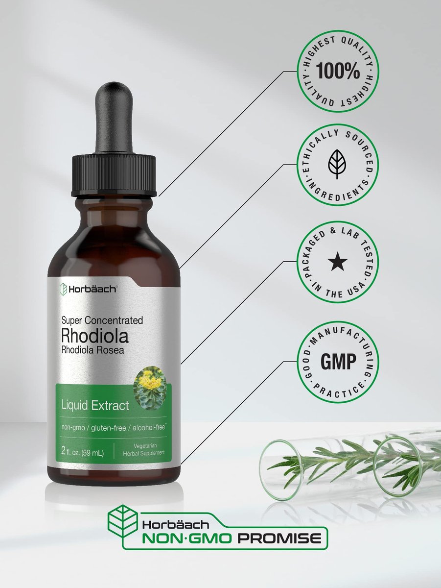 Horbäach Rhodiola Rosea Tinktur | 60 ml | Alkoholfreier Extrakt | Hochkonzentrierter Wurzel-Liquid | Vegan, Nicht-GVO, Glutenfrei