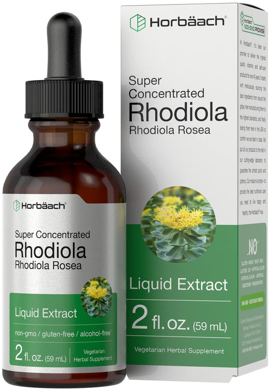 Horbäach Rhodiola Rosea Tinktur | 60 ml | Alkoholfreier Extrakt | Hochkonzentrierter Wurzel-Liquid | Vegan, Nicht-GVO, Glutenfrei