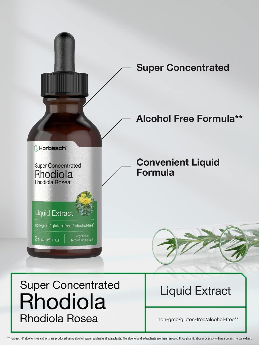 Horbäach Rhodiola Rosea Tinktur | 60 ml | Alkoholfreier Extrakt | Hochkonzentrierter Wurzel-Liquid | Vegan, Nicht-GVO, Glutenfrei