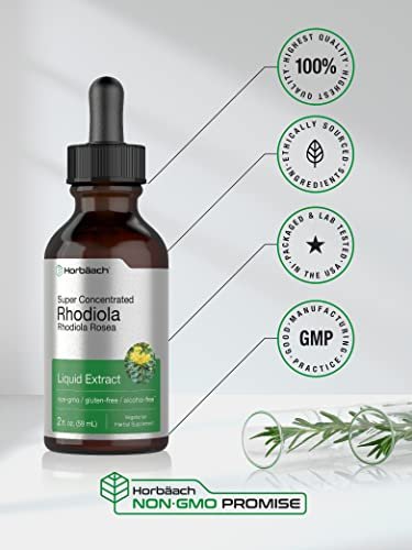 Horbäach Rhodiola Rosea Tinktur | 60 ml | Alkoholfreier Extrakt | Hochkonzentrierter Wurzel-Liquid | Vegan, Nicht-GVO, Glutenfrei