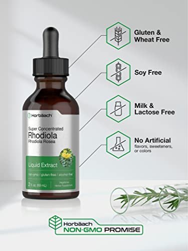 Horbäach Rhodiola Rosea Tinktur | 60 ml | Alkoholfreier Extrakt | Hochkonzentrierter Wurzel-Liquid | Vegan, Nicht-GVO, Glutenfrei