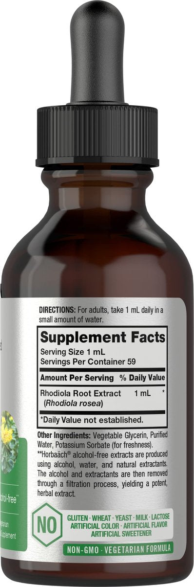 Horbäach Rhodiola Rosea Tinktur | 60 ml | Alkoholfreier Extrakt | Hochkonzentrierter Wurzel-Liquid | Vegan, Nicht-GVO, Glutenfrei