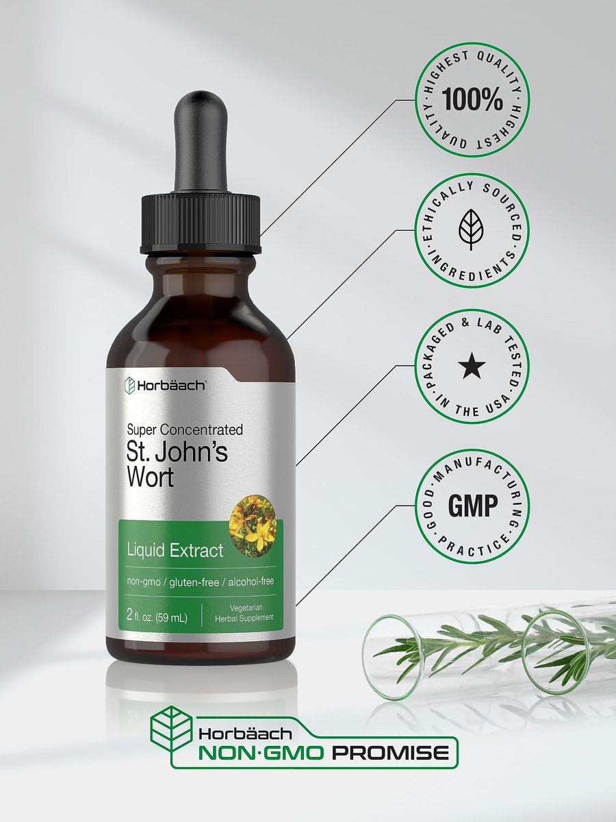 Horbäach Johanniskraut Tinktur | 60 ml | Alkoholfrei | Vegetarischer Flüssigextrakt | Non-GMO, Glutenfrei