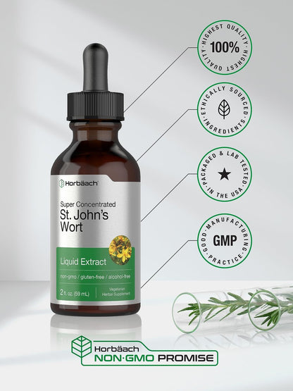 Horbäach Johanniskraut Tinktur | 60 ml | Alkoholfrei | Vegetarischer Flüssigextrakt | Non-GMO, Glutenfrei