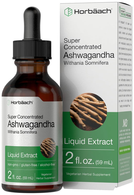 Horbäach Ashwagandha Liquid Drops 2 Fl Oz – Alkoholfreies Tinktur-Wurzelextrakt – Nahrungsergänzungsmittel für Frauen und Männer – Mit Withania Somnifera – Vegetarisch, Nicht-GVO, Glutenfrei
