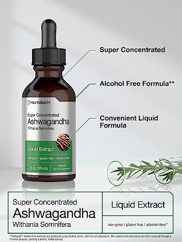 Horbäach Ashwagandha Liquid Drops 2 Fl Oz – Alkoholfreies Tinktur-Wurzelextrakt – Nahrungsergänzungsmittel für Frauen und Männer – Mit Withania Somnifera – Vegetarisch, Nicht-GVO, Glutenfrei