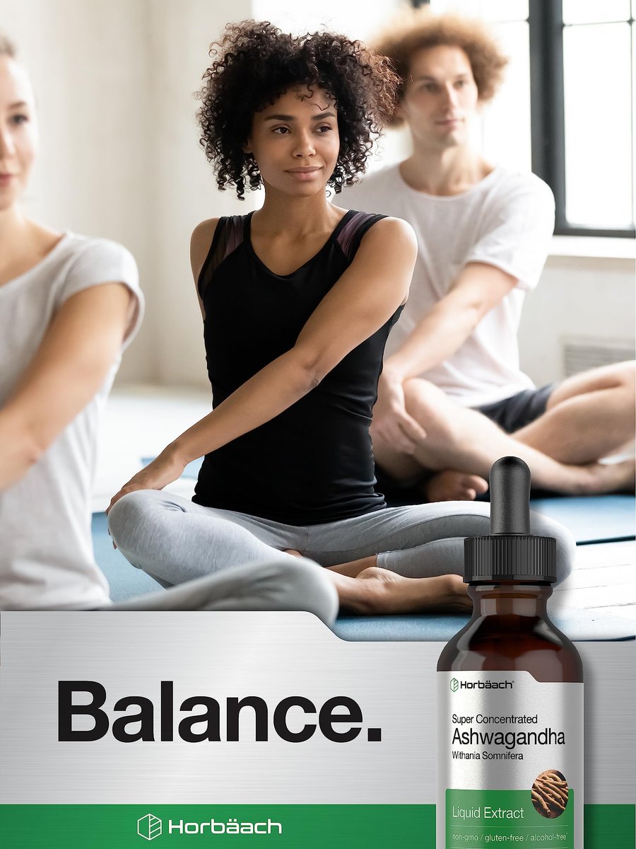Horbäach Ashwagandha Liquid Drops 2 Fl Oz – Alkoholfreies Tinktur-Wurzelextrakt – Nahrungsergänzungsmittel für Frauen und Männer – Mit Withania Somnifera – Vegetarisch, Nicht-GVO, Glutenfrei