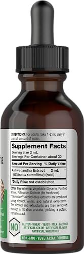 Horbäach Ashwagandha Liquid Drops 2 Fl Oz – Alkoholfreies Tinktur-Wurzelextrakt – Nahrungsergänzungsmittel für Frauen und Männer – Mit Withania Somnifera – Vegetarisch, Nicht-GVO, Glutenfrei