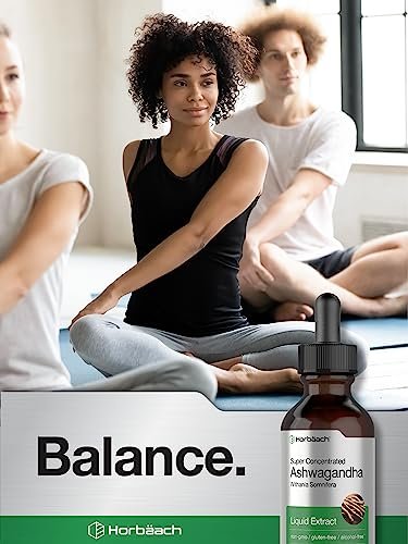 Horbäach Ashwagandha Liquid Drops 2 Fl Oz – Alkoholfreies Tinktur-Wurzelextrakt – Nahrungsergänzungsmittel für Frauen und Männer – Mit Withania Somnifera – Vegetarisch, Nicht-GVO, Glutenfrei