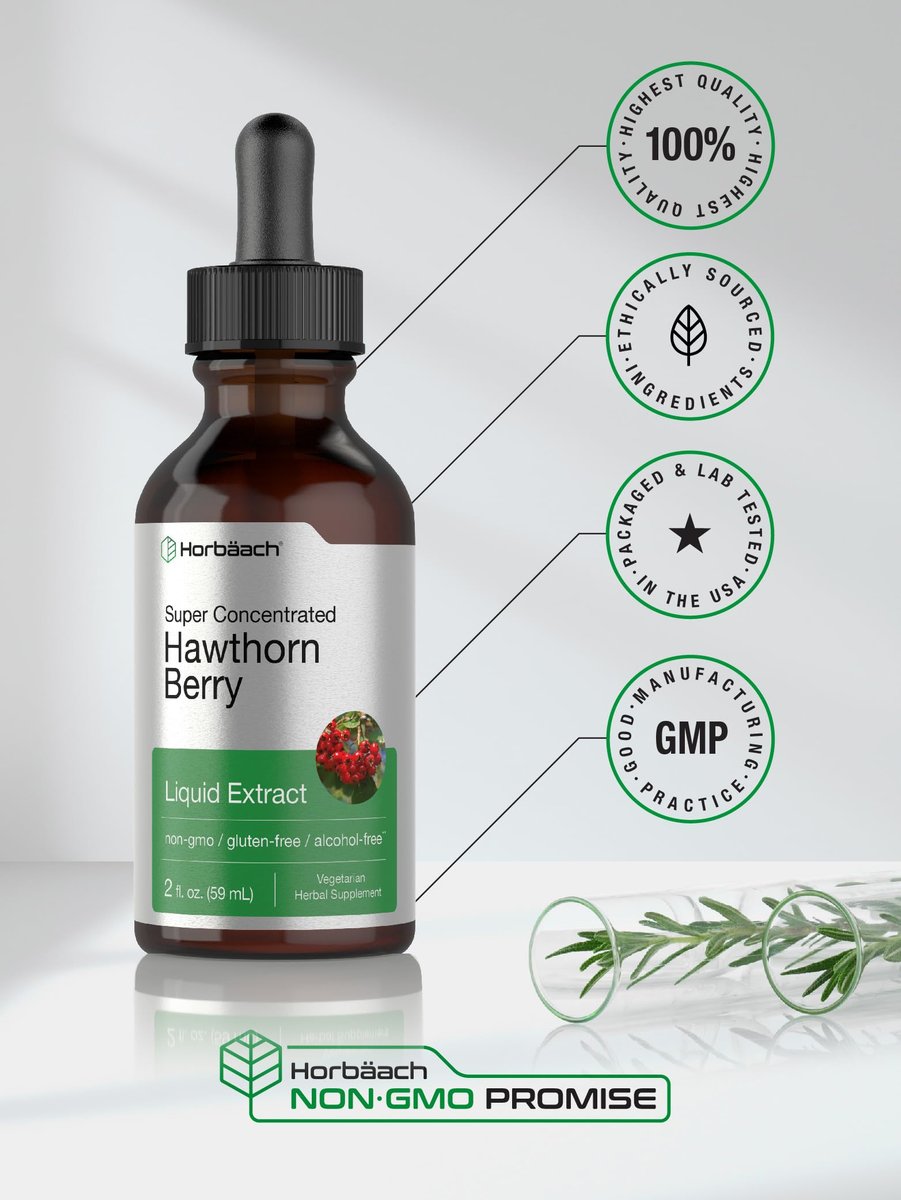 Horbäach Weißdornbeeren-Extrakt | 60 ml | Alkoholfreie Flüssigtinktur | Vegetarisches Nahrungsergänzungsmittel, Non-GMO, Glutenfrei