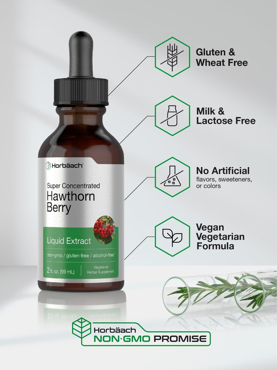Horbäach Weißdornbeeren-Extrakt | 60 ml | Alkoholfreie Flüssigtinktur | Vegetarisches Nahrungsergänzungsmittel, Non-GMO, Glutenfrei