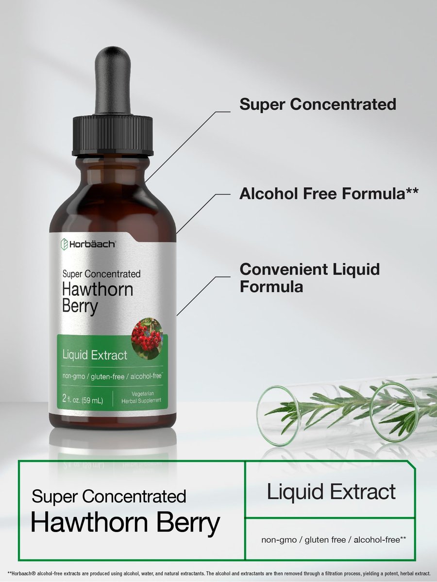 Horbäach Weißdornbeeren-Extrakt | 60 ml | Alkoholfreie Flüssigtinktur | Vegetarisches Nahrungsergänzungsmittel, Non-GMO, Glutenfrei
