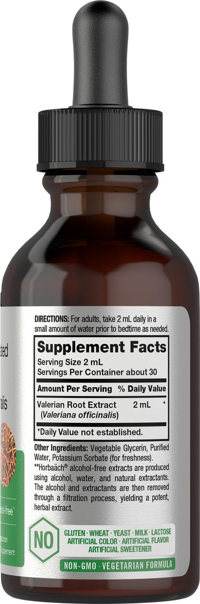 Horbäach Baldrianwurzel-Extrakt Tropfen Alkoholfrei | 60 ml | Hochkonzentrierte Flüssigkeit | Vegan, Nicht-GVO & Glutenfrei